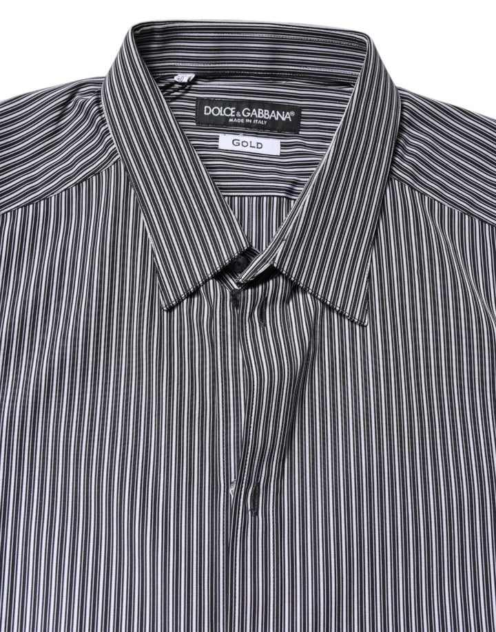 Dolce &amp; Gabbana Black White Striped GOLD Formal Dress Shirt