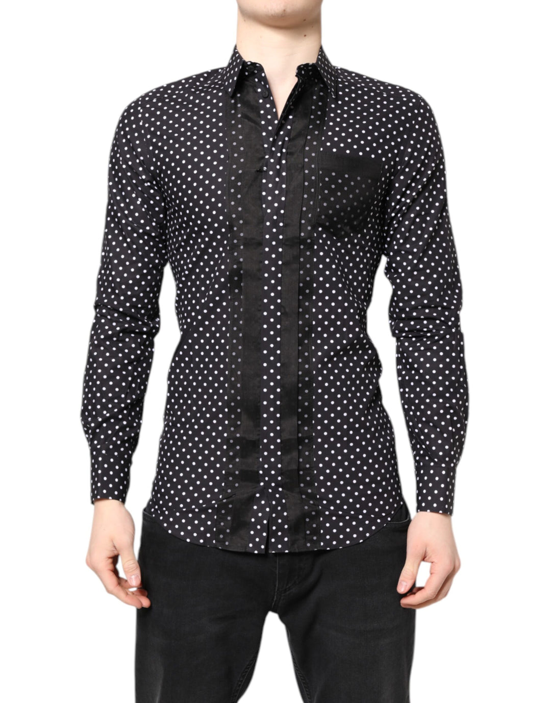 Dolce &amp; Gabbana Black Polka Dot Long Sleeves Gold Formal Shirt