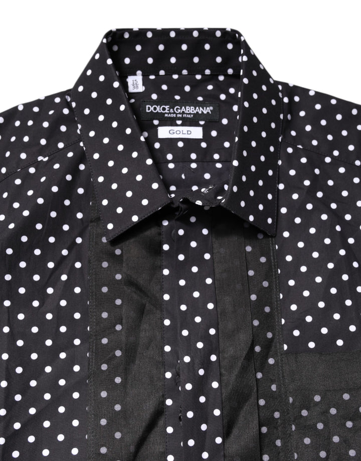 Dolce &amp; Gabbana Black Polka Dot Long Sleeves Gold Formal Shirt