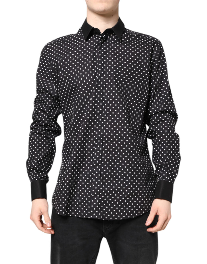 Dolce &amp; Gabbana Black Polka Dot Cotton Formal Dress Shirt