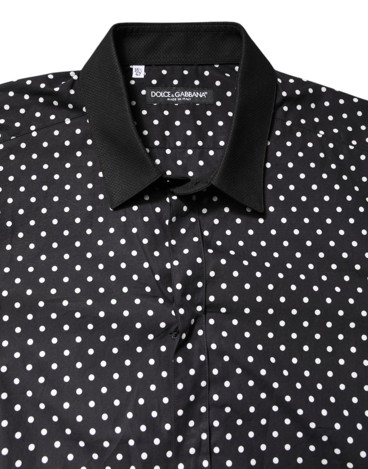 Dolce &amp; Gabbana Black Polka Dot Cotton Formal Dress Shirt