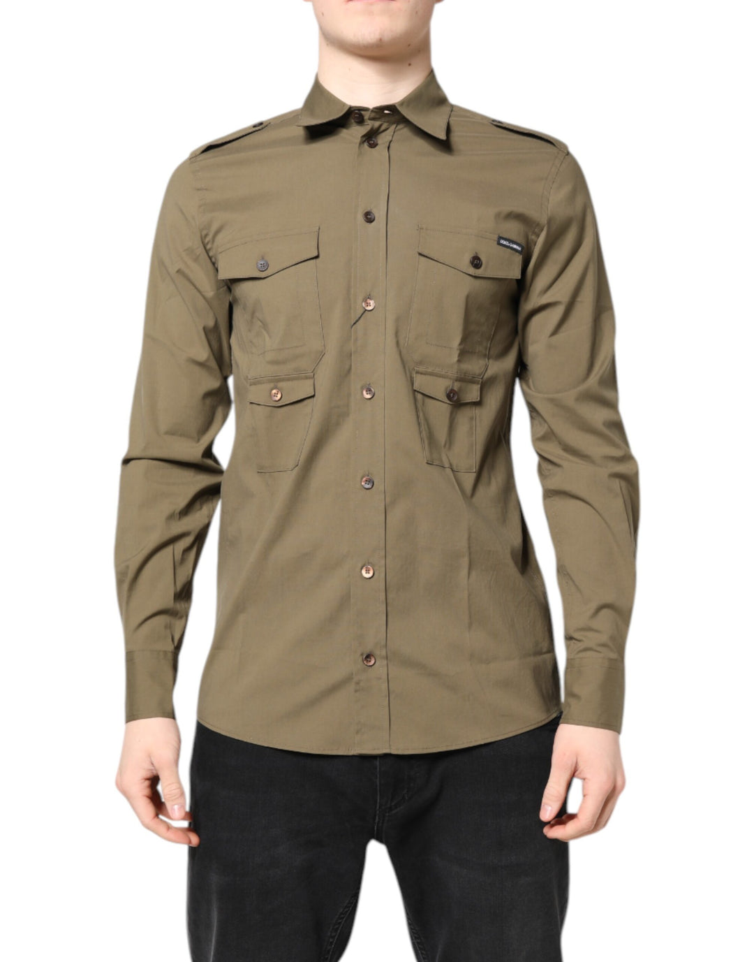 Dolce &amp; Gabbana Brown Cotton Stretch Casual Long Sleeves Shirt