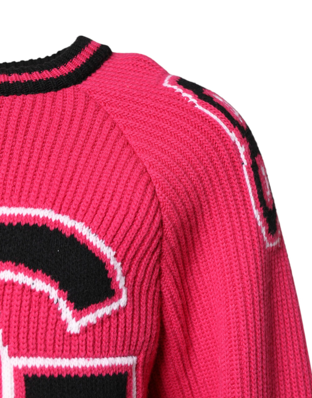 Dolce &amp; Gabbana Pink Cotton Logo Print Knit Pullover Sweater