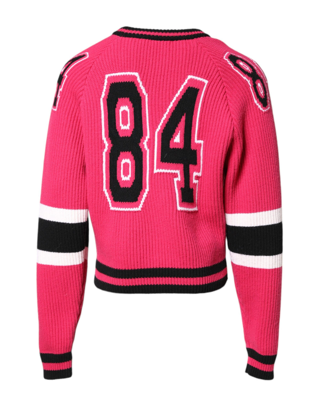 Dolce &amp; Gabbana Pink Cotton Logo Print Knit Pullover Sweater