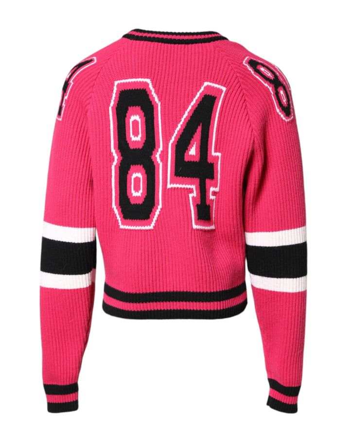Dolce &amp; Gabbana Pink Cotton Logo Print Knit Pullover Sweater