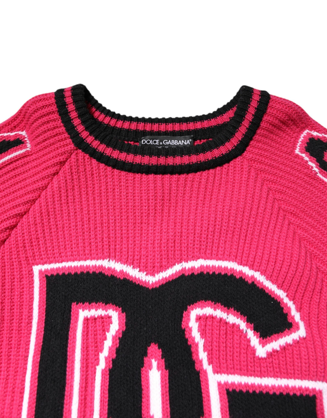 Dolce &amp; Gabbana Pink Cotton Logo Print Knit Pullover Sweater