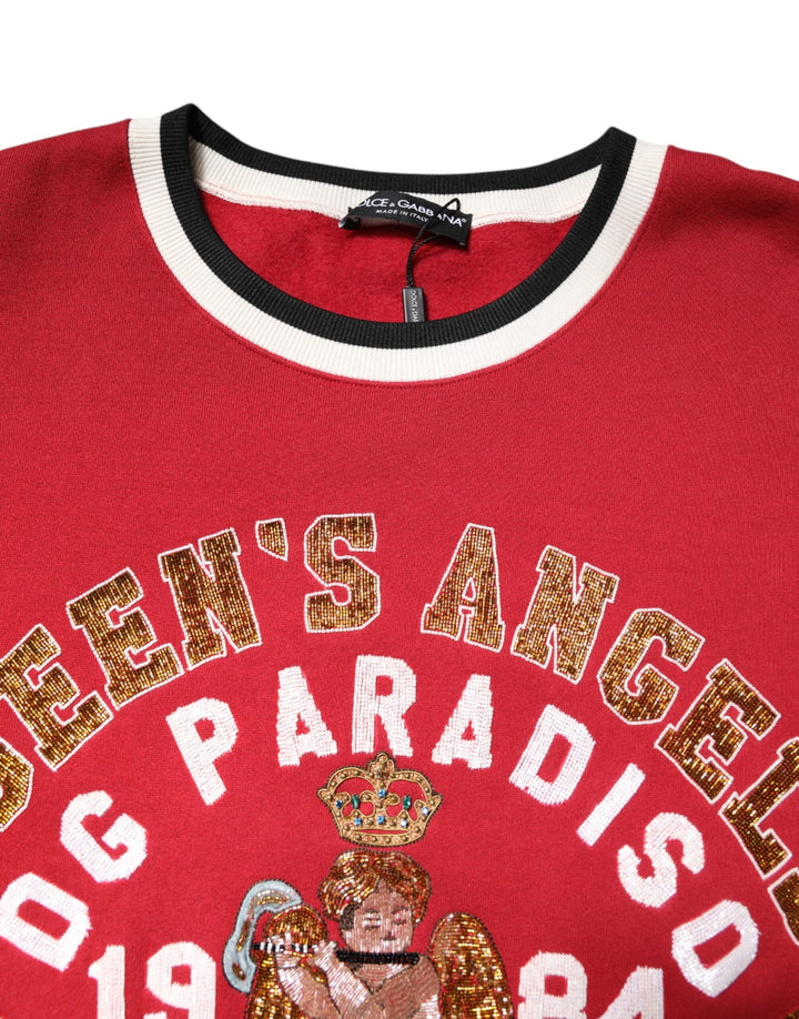 Dolce &amp; Gabbana Red Sequin Knit Pullover Sweatshirt Sweater