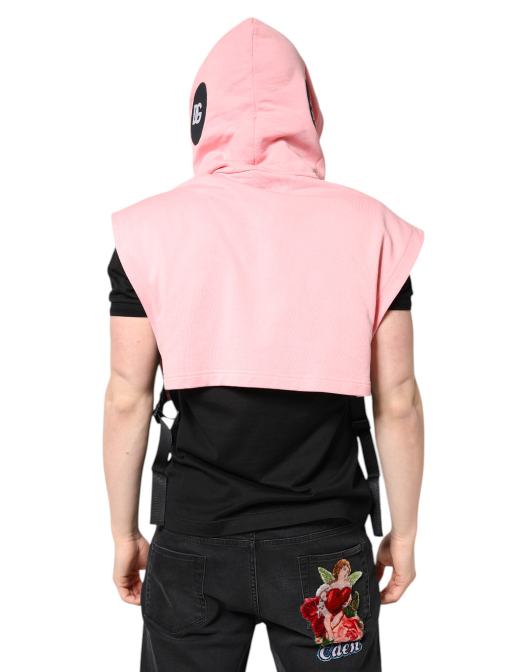 Dolce &amp; Gabbana Pink Cotton Hooded Men Sportswear Vest Sweater
