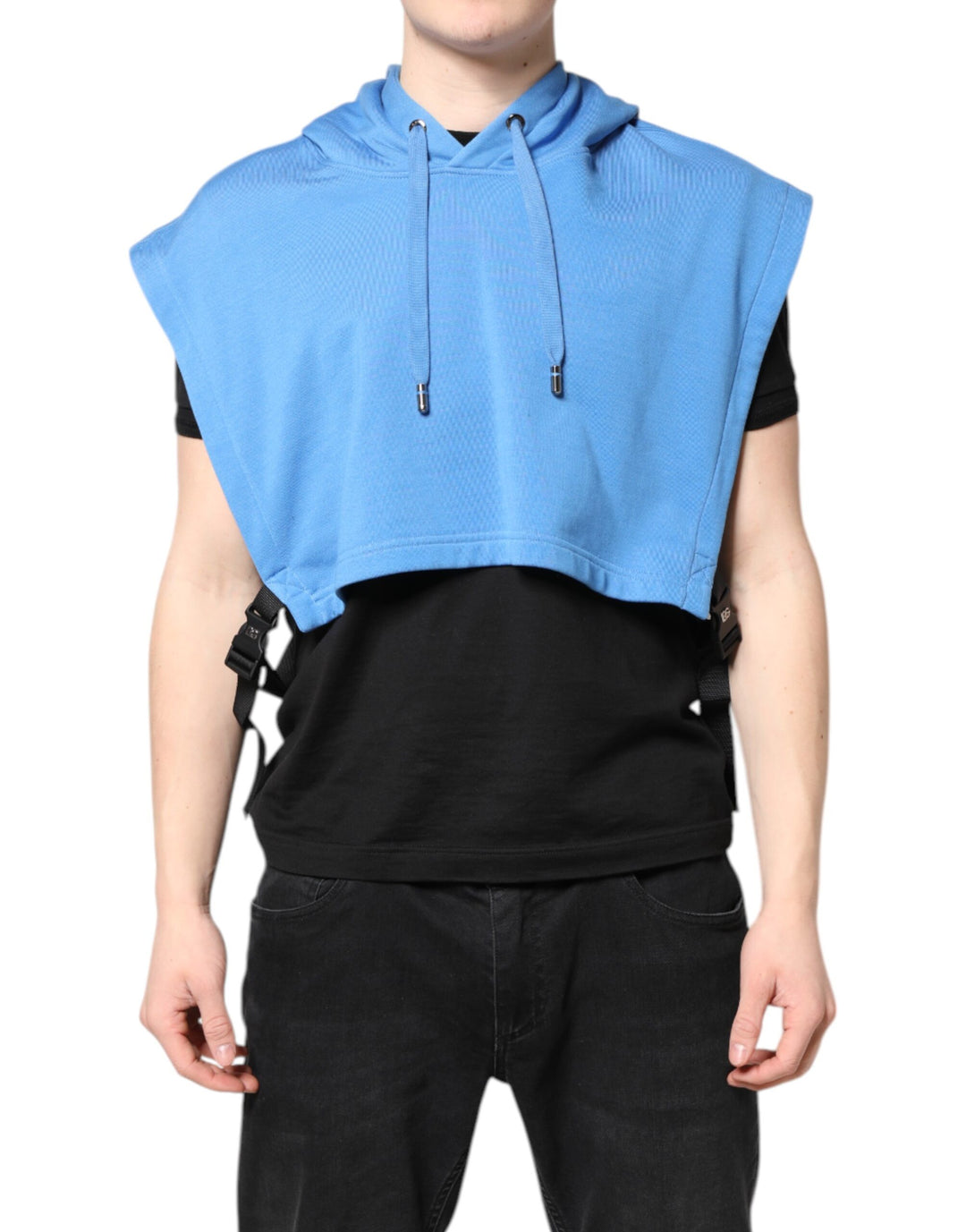 Dolce &amp; Gabbana Blue Cotton Hooded Men Sportswear Vest Sweater