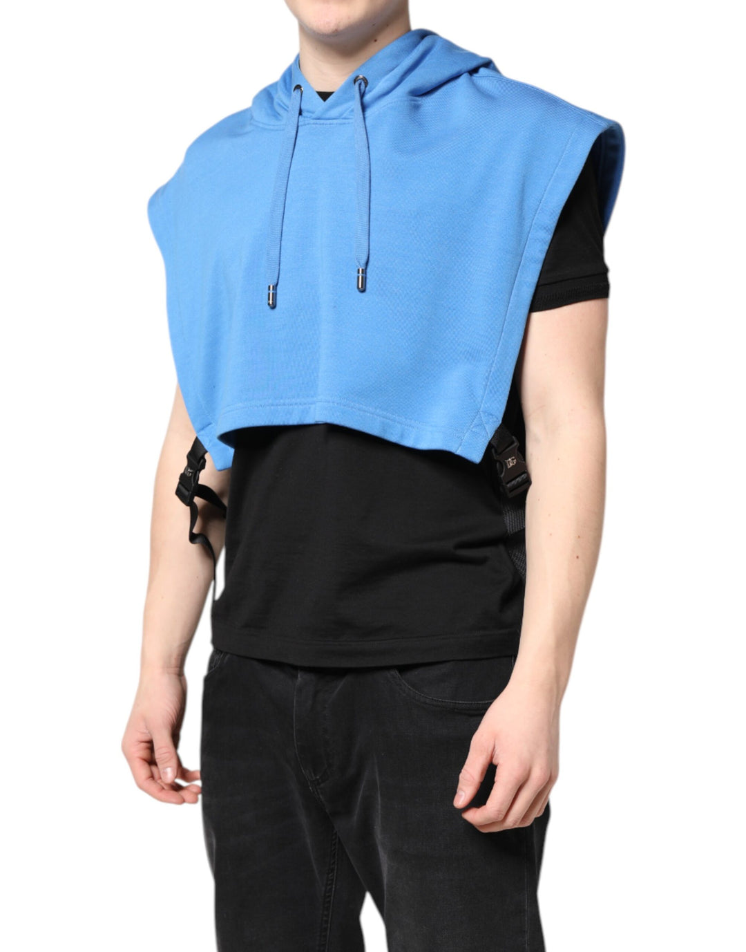 Dolce &amp; Gabbana Blue Cotton Hooded Men Sportswear Vest Sweater