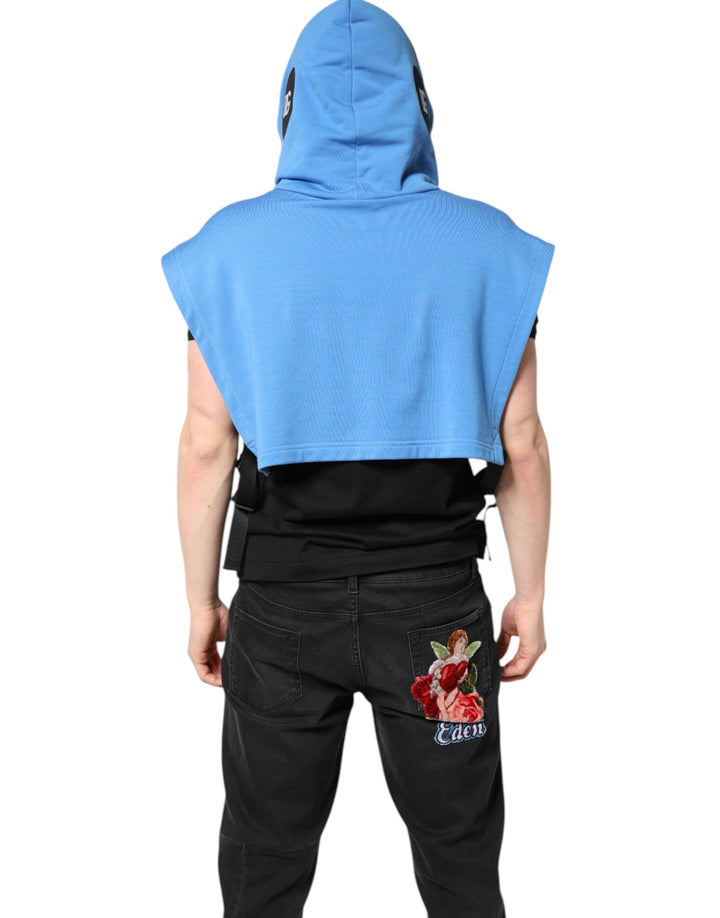 Dolce &amp; Gabbana Blue Cotton Hooded Men Sportswear Vest Sweater