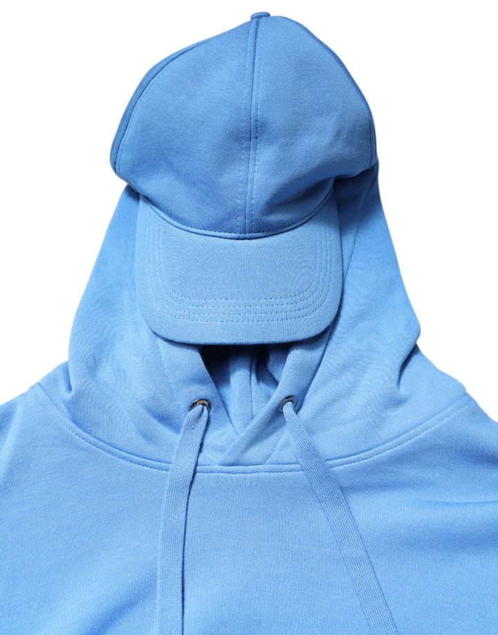 Dolce &amp; Gabbana Blue Cotton Hooded Men Sportswear Vest Sweater