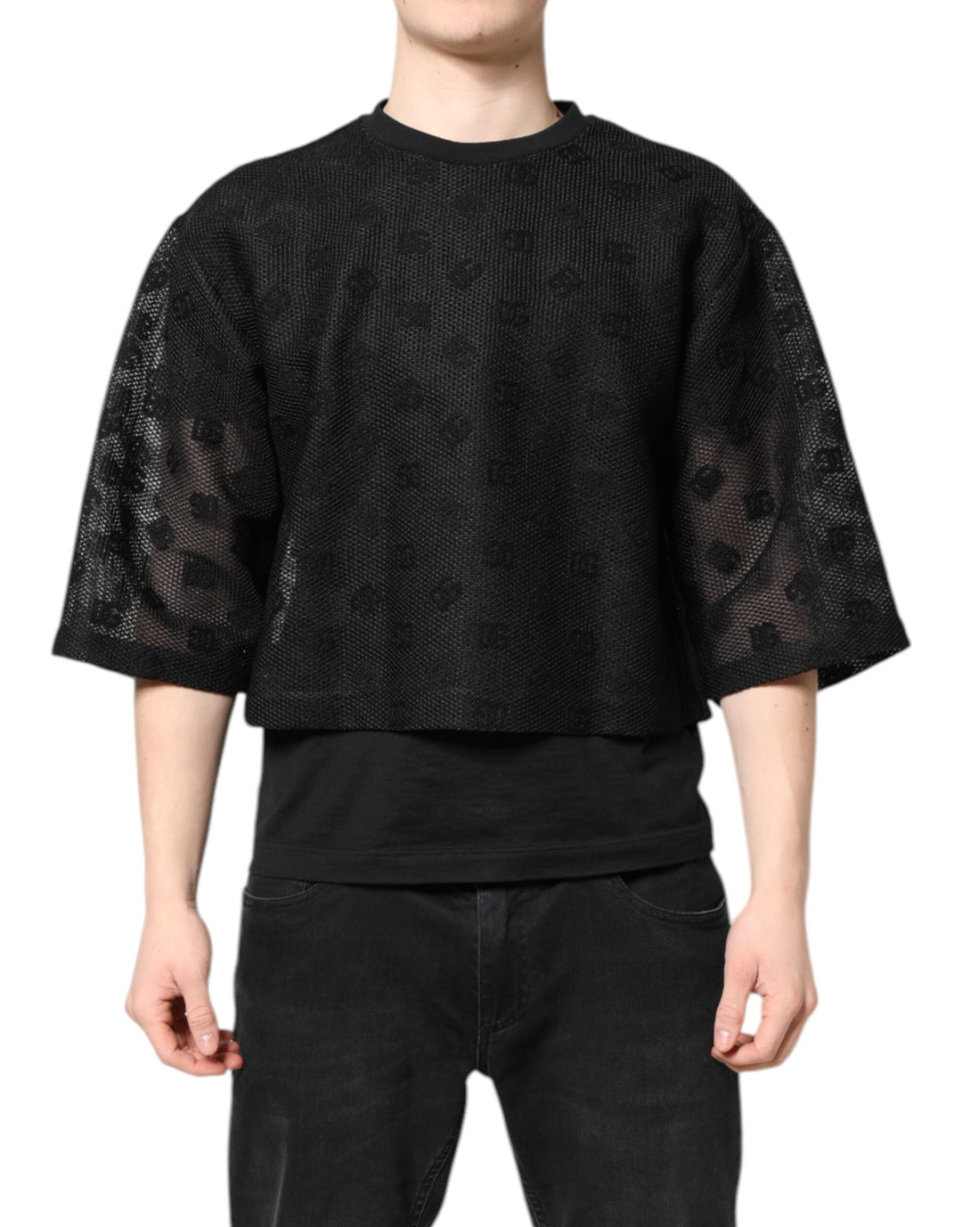 Dolce &amp; Gabbana Black See Through Logo Short Sleeves T-shirt