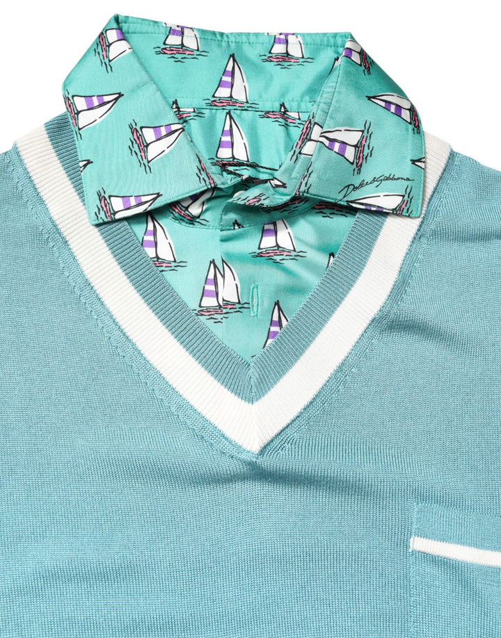 Dolce &amp; Gabbana Green Printed Collared Short Sleeve T-shirt