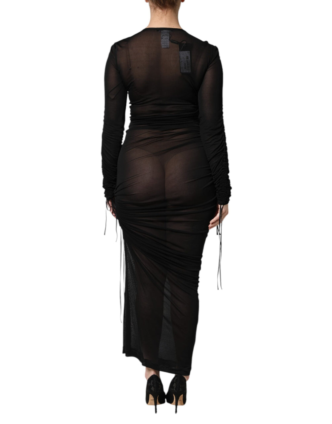Dolce &amp; Gabbana Black Mesh Trim Bodycon Long Sheath Dress
