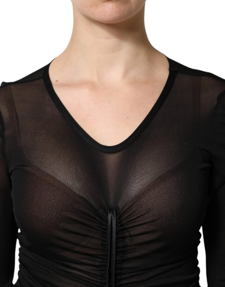 Dolce &amp; Gabbana Black Mesh Trim Bodycon Long Sheath Dress