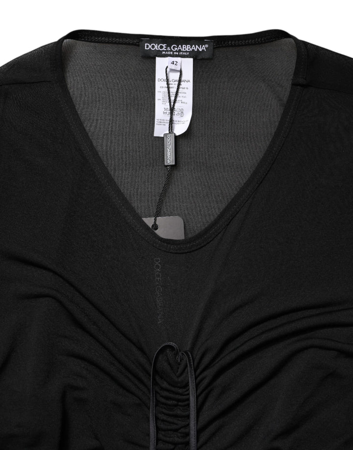 Dolce &amp; Gabbana Black Mesh Trim Bodycon Long Sheath Dress