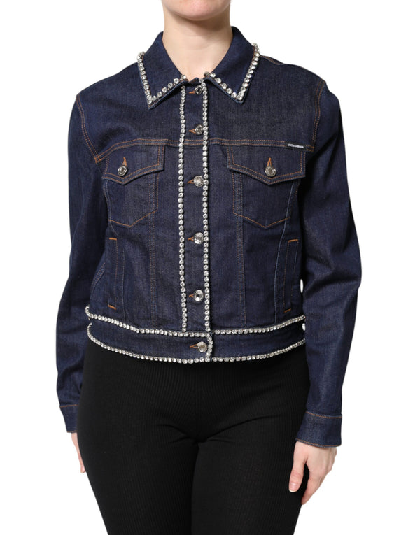 Dolce & Gabbana Trucker Jackets - Blue Denim Cotton Crystal Embellished Jacket