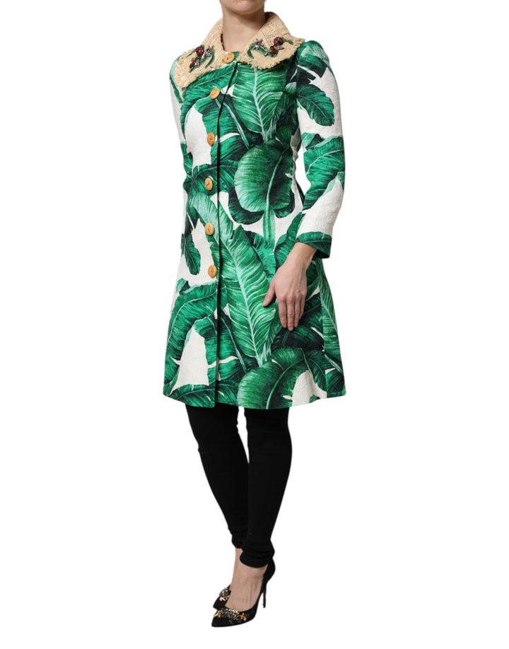 Dolce &amp; Gabbana Multicolor Leaf Print Embellished Trenchcoat Jacket