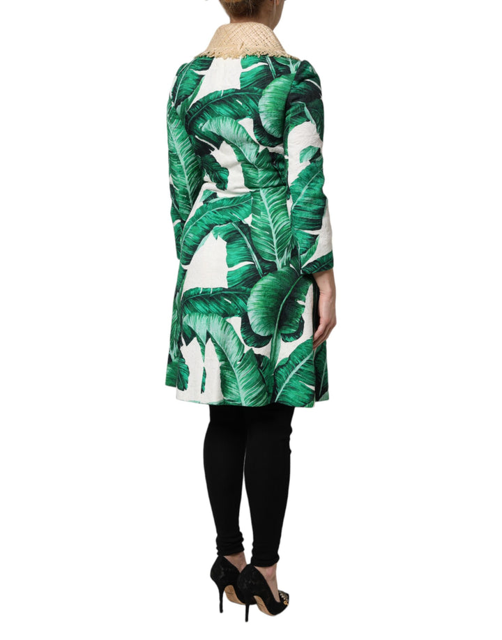 Dolce &amp; Gabbana Multicolor Leaf Print Embellished Trenchcoat Jacket