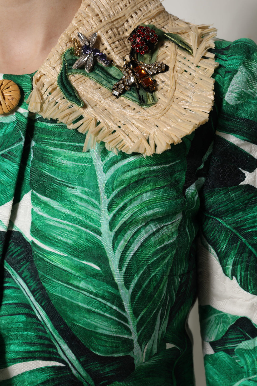 Dolce &amp; Gabbana Multicolor Leaf Print Embellished Trenchcoat Jacket