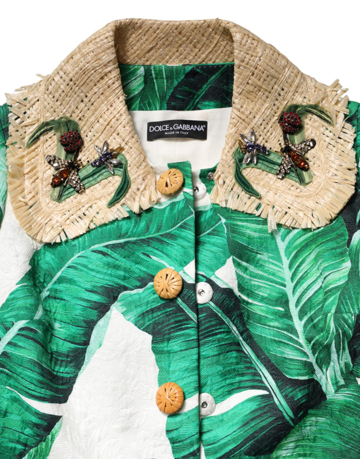 Dolce &amp; Gabbana Multicolor Leaf Print Embellished Trenchcoat Jacket