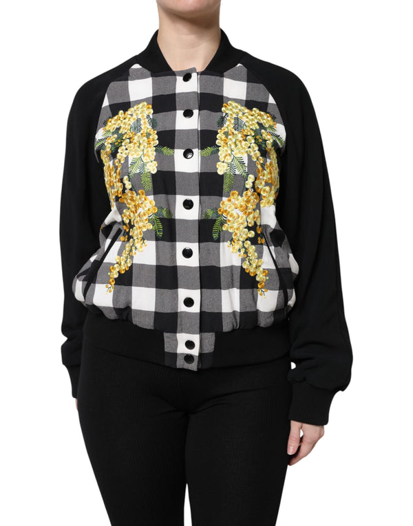 Dolce & Gabbana Coats Jackets - Black White Check Floral Button Down Jacket