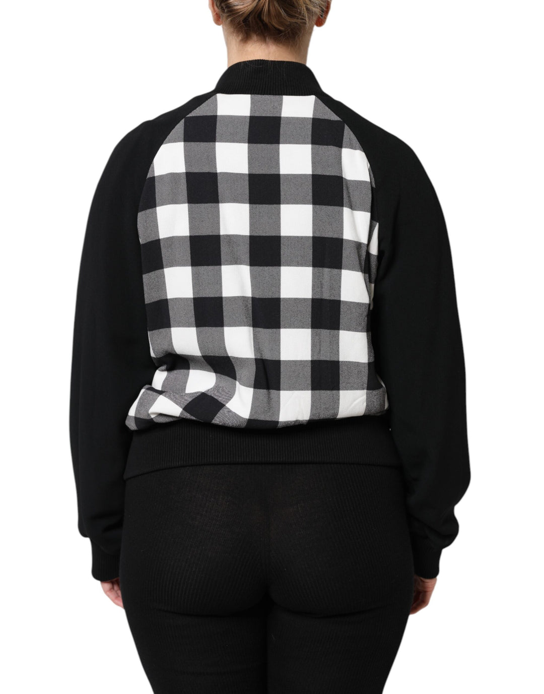 Dolce &amp; Gabbana Black White Check Floral Button Down Jacket