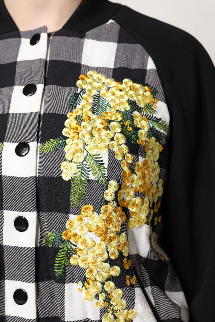 Dolce &amp; Gabbana Black White Check Floral Button Down Jacket