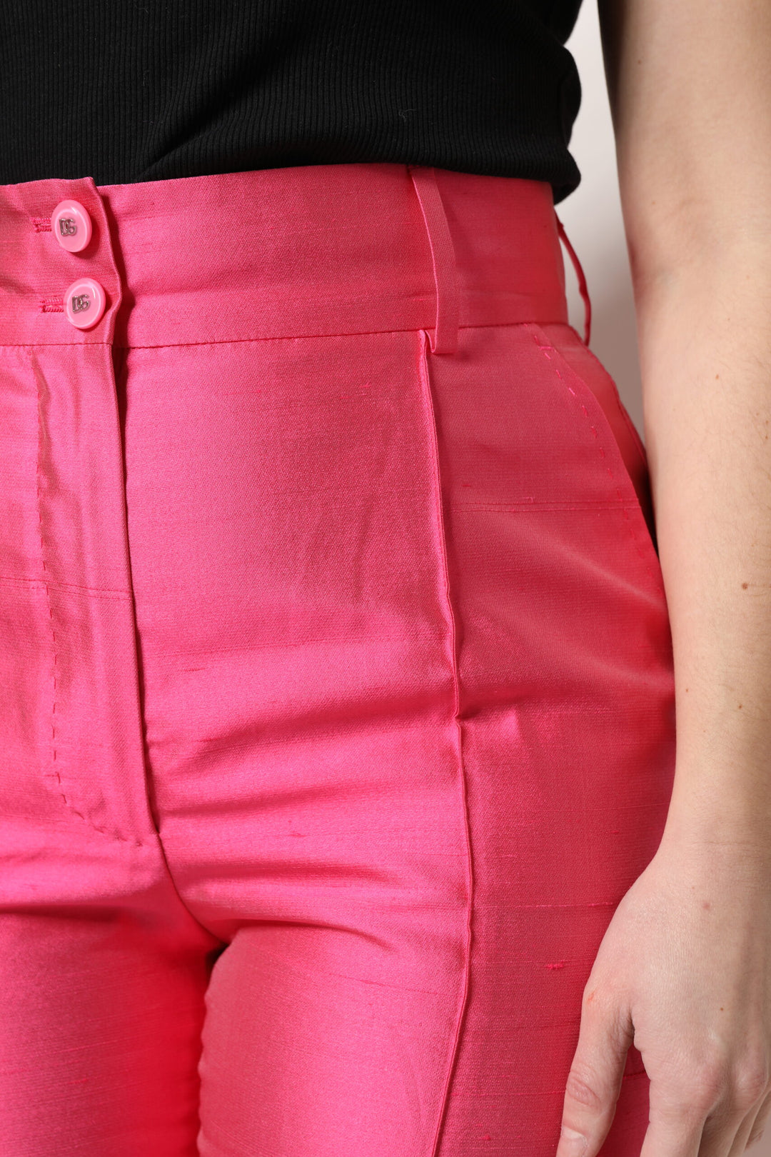 Dolce &amp; Gabbana Pink Silk High Waist Tapered Pants