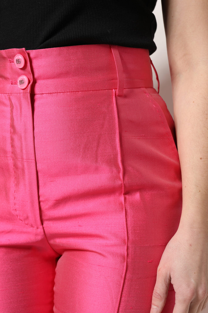 Dolce &amp; Gabbana Pink Silk High Waist Tapered Pants