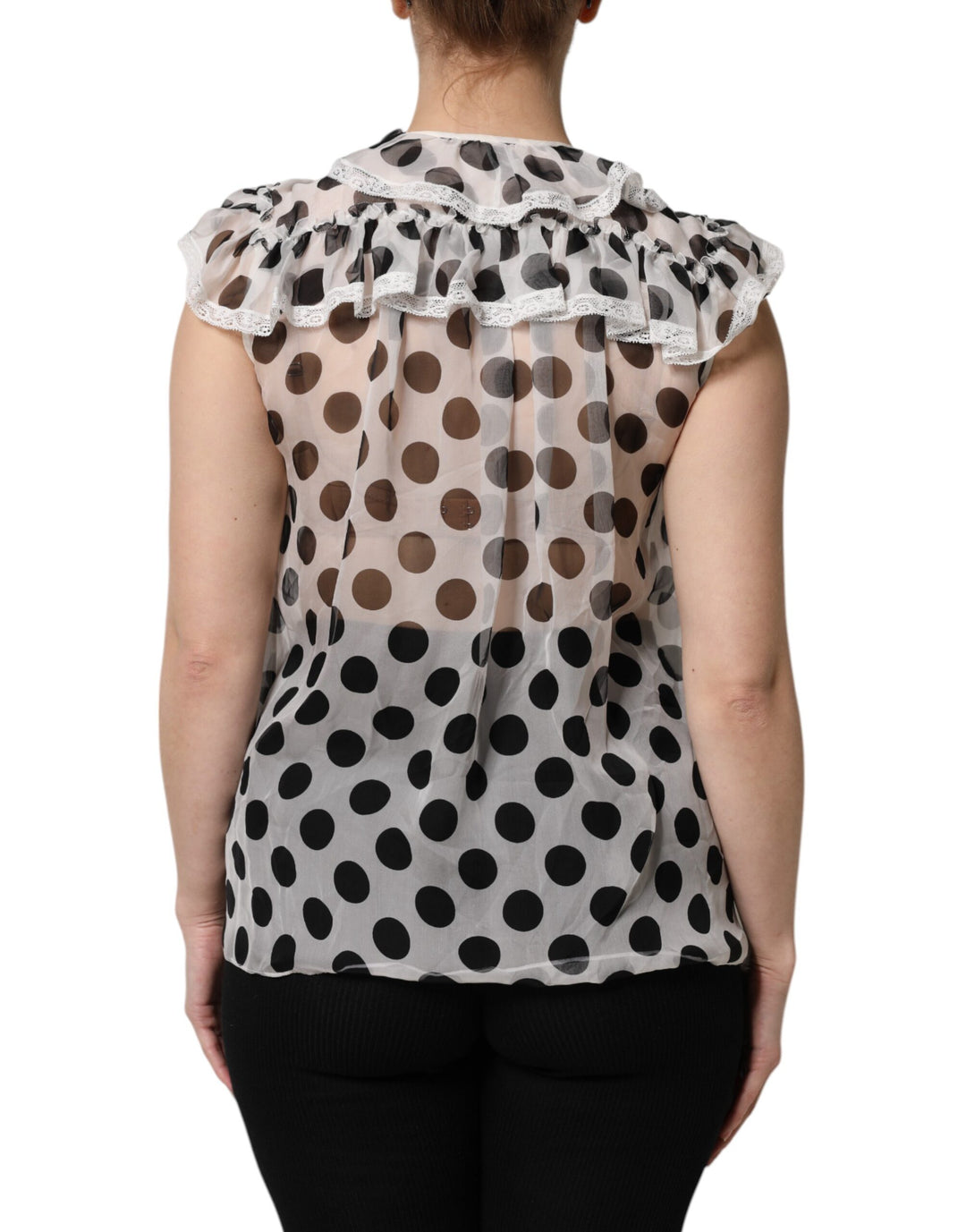 Dolce &amp; Gabbana White Black Polka Dot Cotton Sleeveless Top