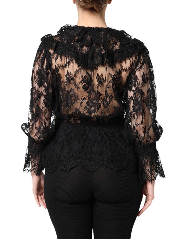 Dolce &amp; Gabbana Black Cotton Floral Lace Women Blouse Top