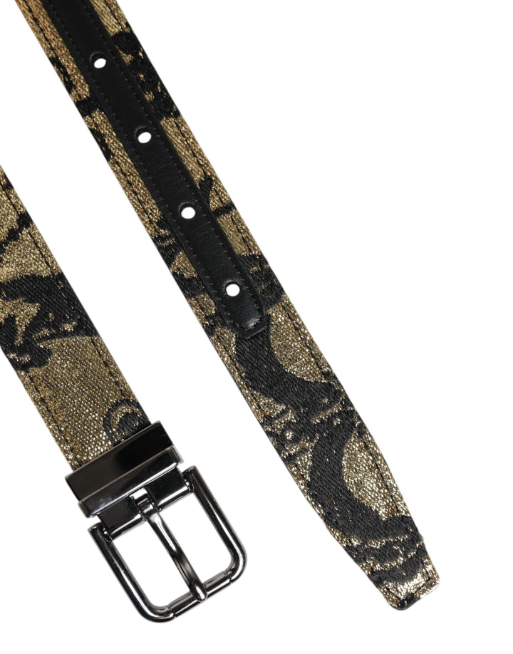 Dolce &amp; Gabbana Multicolor Jacquard Leather Metal Buckle Belt