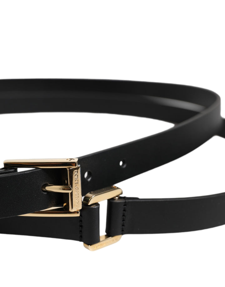 Ceinture classique noire à boucle logo en métal doré Dolce &amp;amp; Gabbana