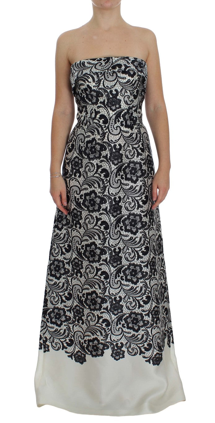 Dolce &amp; Gabbana White Floral Lace Silk Corset Maxi Dress women’s dress