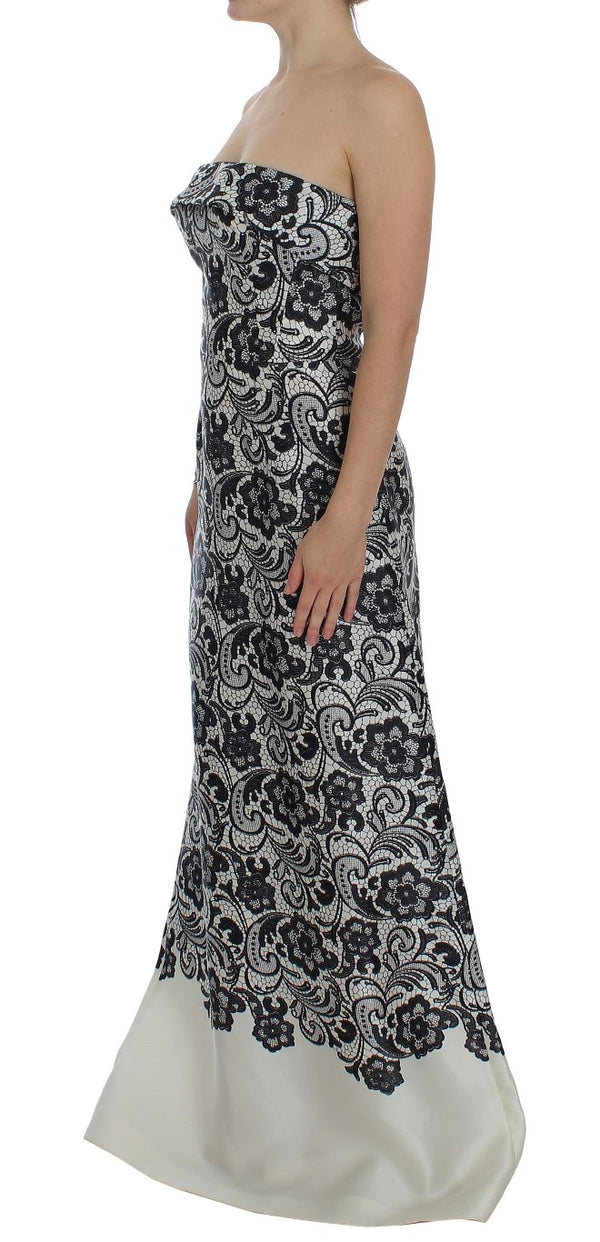 Dolce & Gabbana White Floral Lace Silk Corset Maxi Dress women’s dress