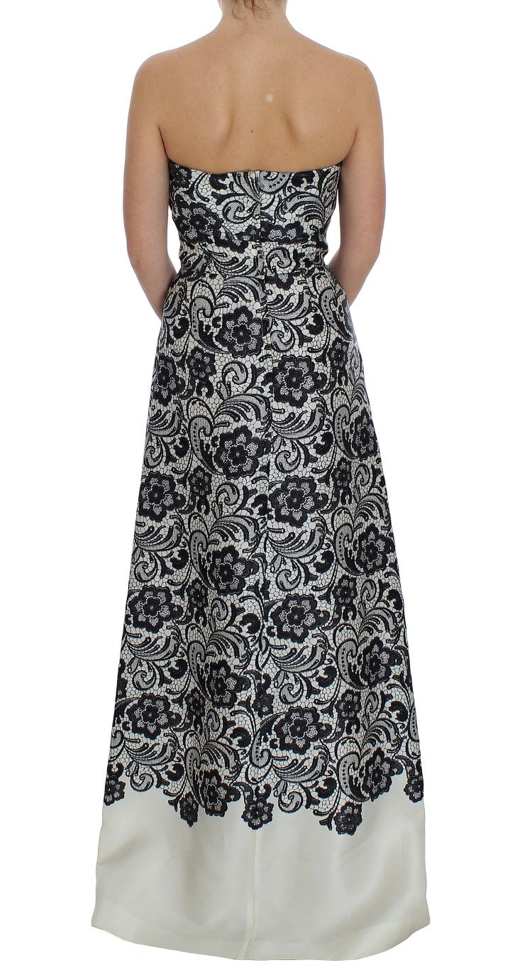 Dolce &amp; Gabbana White Floral Lace Silk Corset Maxi Dress women’s dress