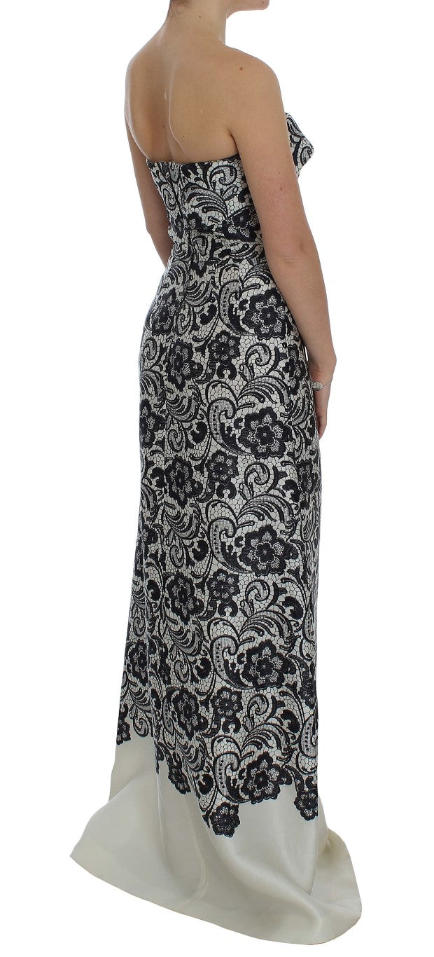 Dolce &amp; Gabbana White Floral Lace Silk Corset Maxi Dress women’s dress