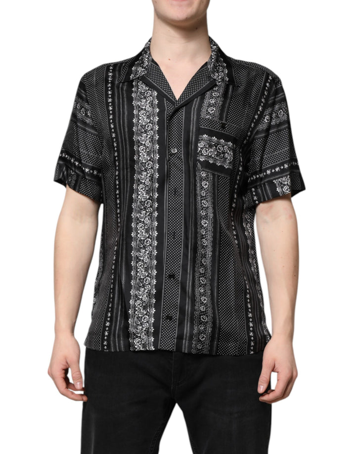 Dolce &amp; Gabbana Black Silk Floral Print Short Sleeves Shirt