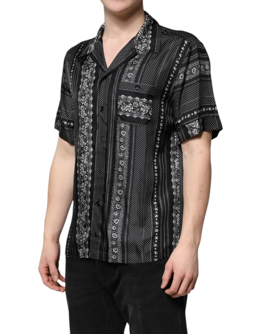 Dolce &amp; Gabbana Black Silk Floral Print Short Sleeves Shirt