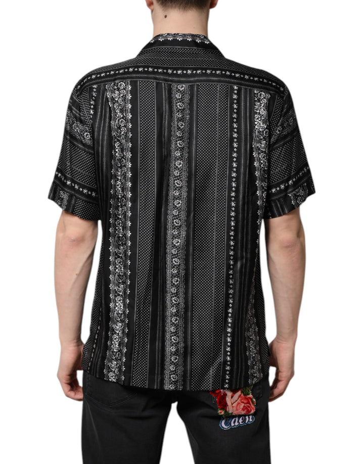Dolce &amp; Gabbana Black Silk Floral Print Short Sleeves Shirt