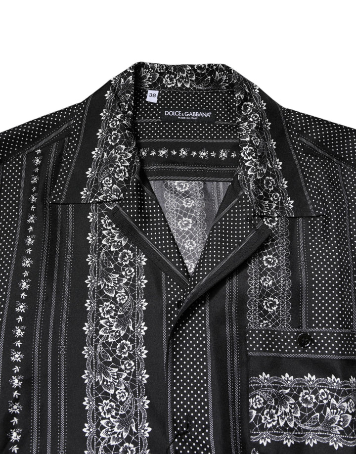 Dolce &amp; Gabbana Black Silk Floral Print Short Sleeves Shirt