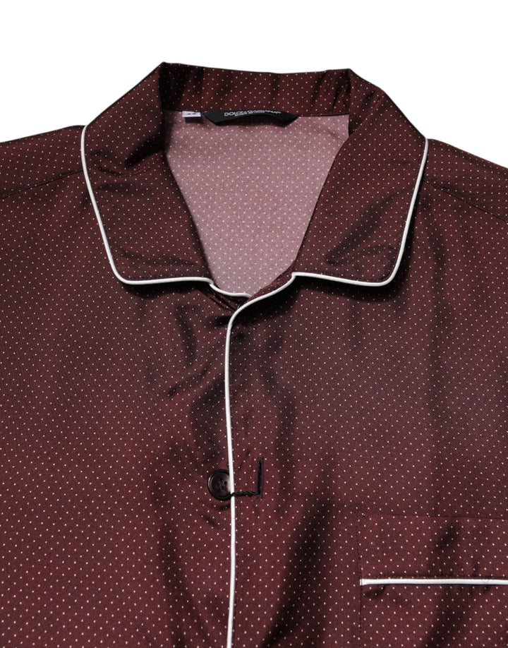 Dolce &amp; Gabbana Burgundy Silk Dotted Long Sleeves Shirt