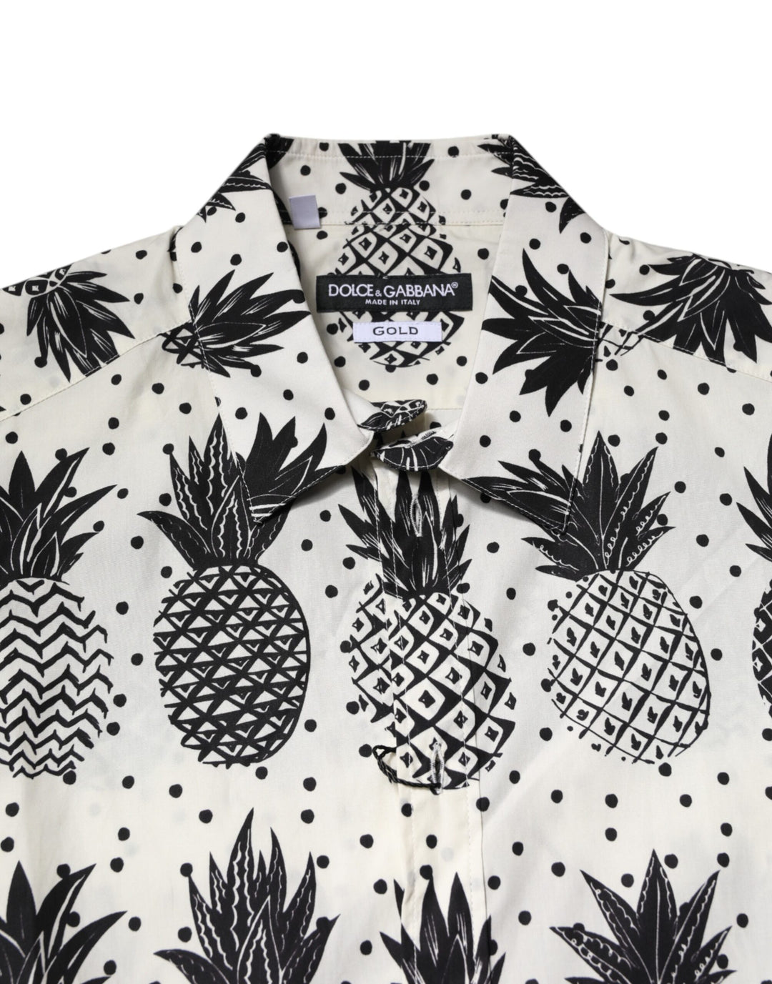 Dolce &amp; Gabbana White Pineapple Print Long Sleeve GOLD Shirt