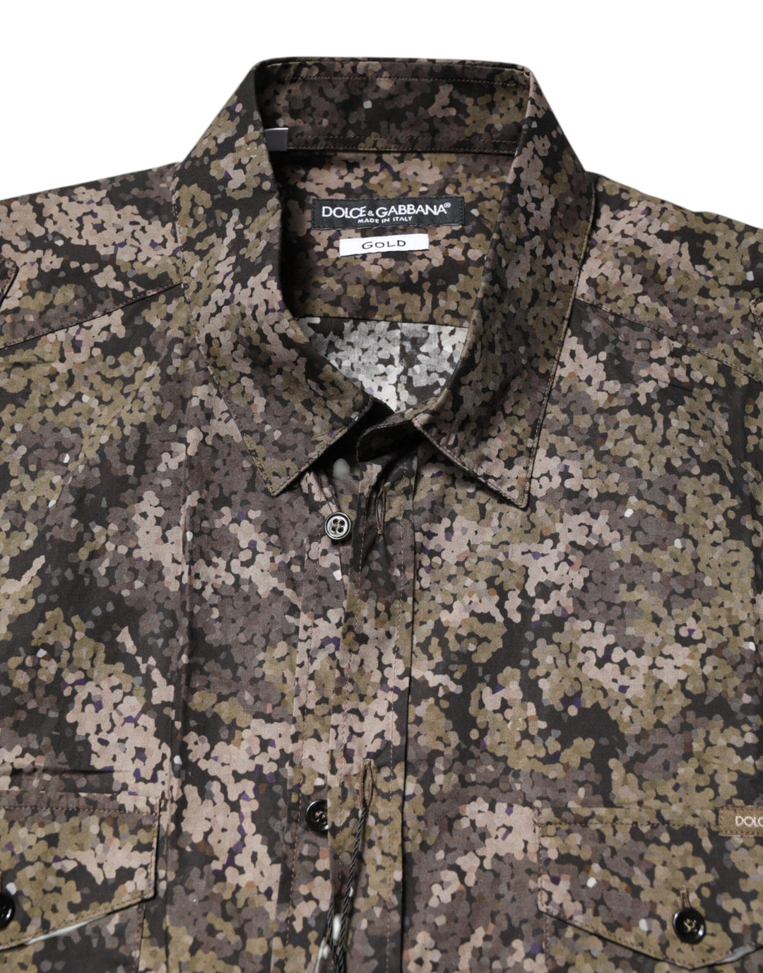 Dolce &amp; Gabbana Multicolor Camouflage Button Down GOLD Shirt