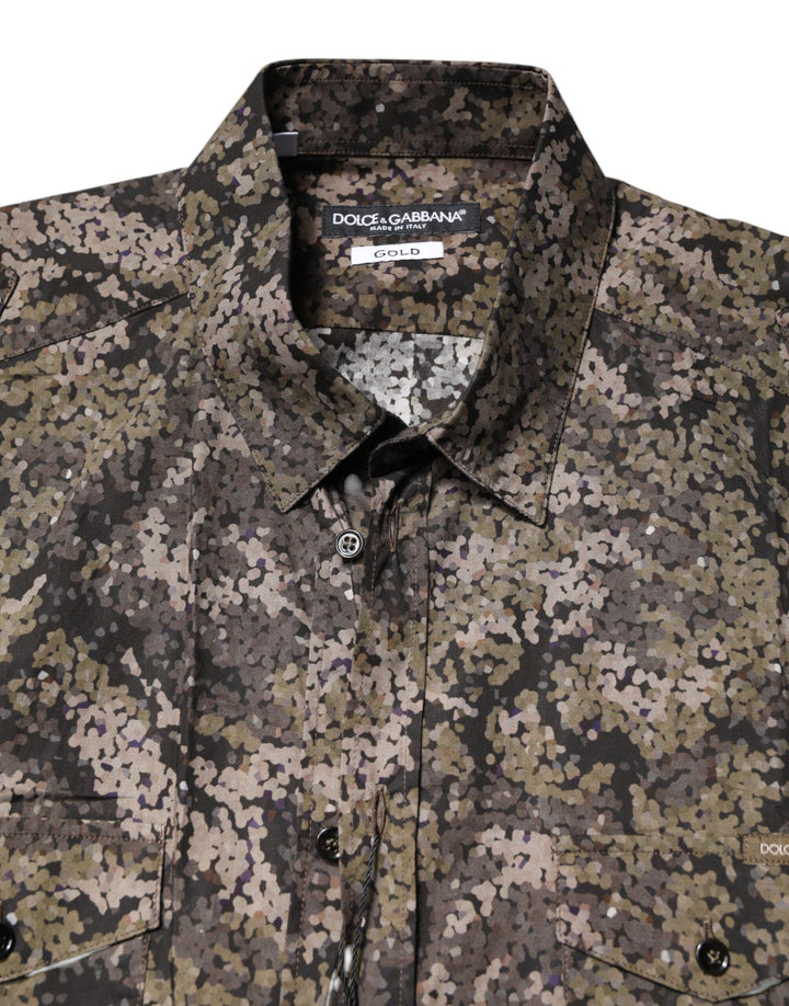 Dolce &amp; Gabbana Multicolor Camouflage Button Down GOLD Shirt