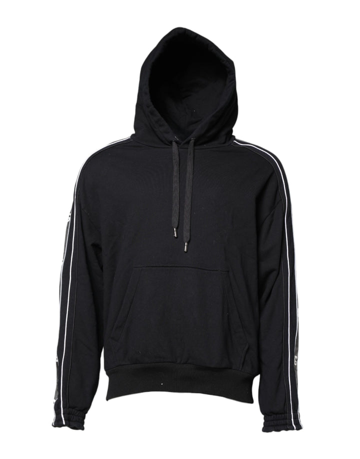 Dolce &amp; Gabbana Black Cotton Logo Hooded Sweatshirt Sweater