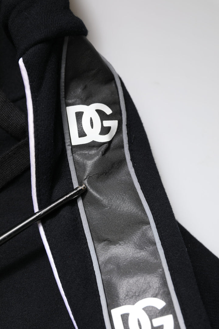 Dolce &amp; Gabbana Black Cotton Logo Hooded Sweatshirt Sweater