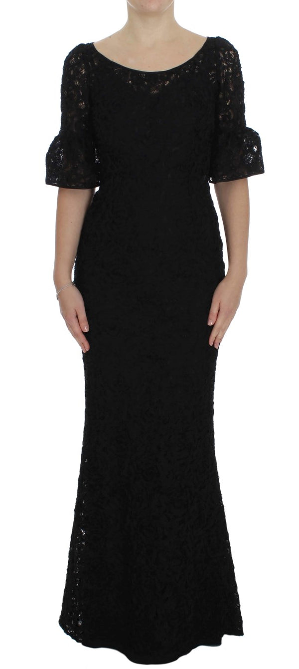 Dolce & Gabbana Black Floral Lace Long Bodycon Maxi Dress women’s dress